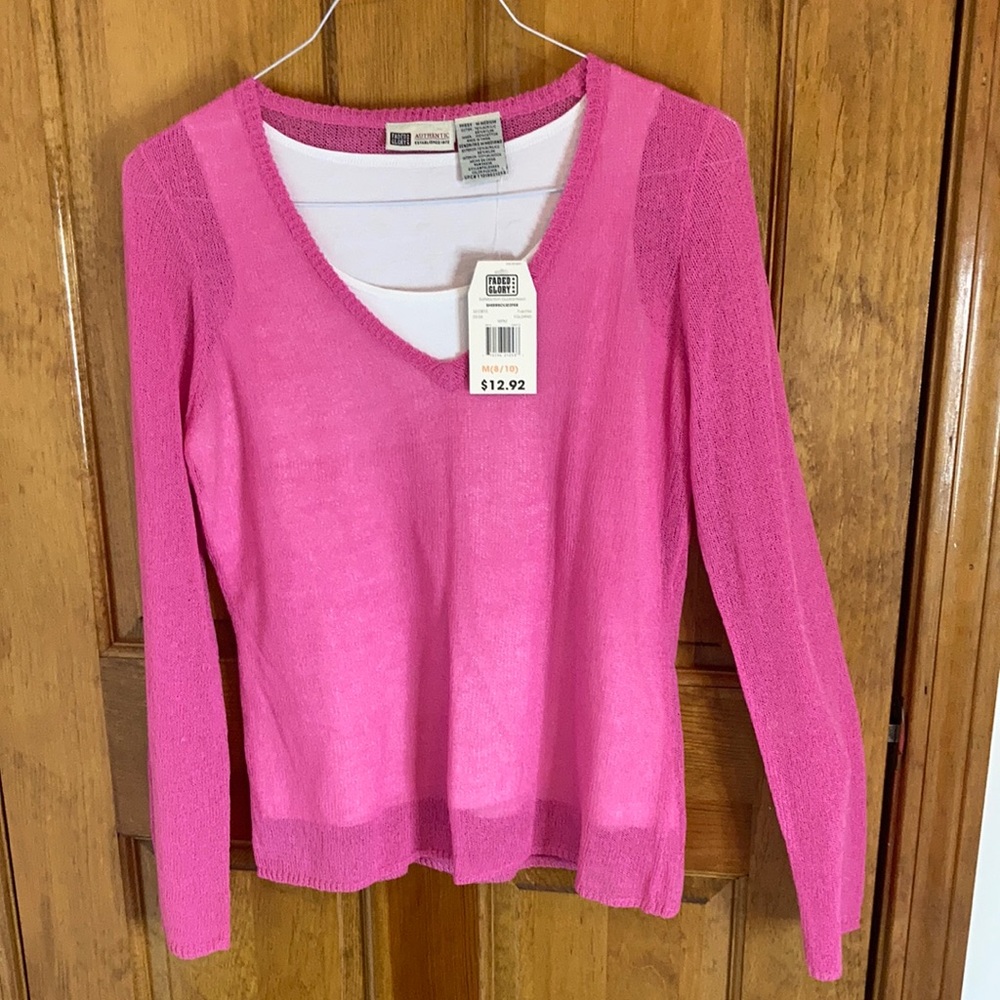Faded Glory Sheer Pink Shirt with Built-in Tank